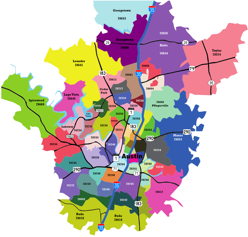 Jay's AC Service Area – ZIP codes in Travis, Williamson and Hays counties